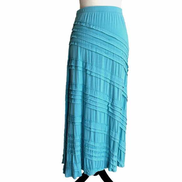 SOFT SURROUNDINGS Turquoise Knit Maxi Skirt Tiered Ruffled PM - Picture 4 of 10